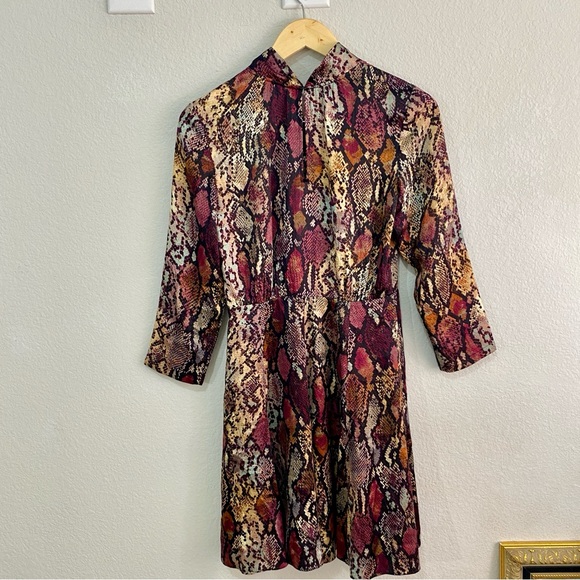 Rebecca Taylor Silk Snakeskin Print Mock Neck Dress Multi-Color Size 0 - Picture 6 of 10